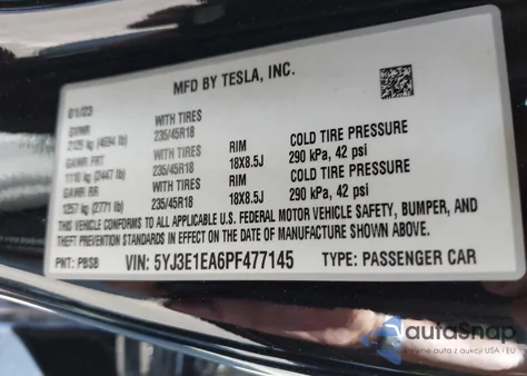 2023 Tesla Model 3 Rear-Wheel Drive from USA, damaged, VIN 5YJ3E1EA6PF477145